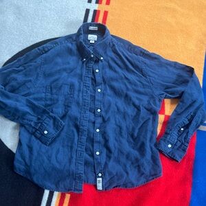 J. Crew Irish Linen Navy Blue Men's Shirt Slim Untucked Size L